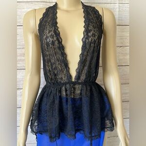 Victoria’s Secret Womens Black Unlined Plunge Babydoll Gown Size M NWT